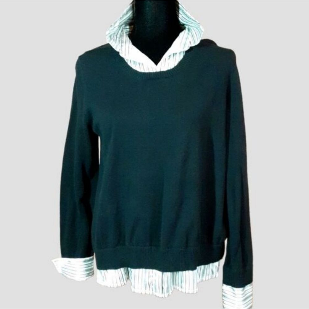Classic Black Layered Sweater-Top with Shirt‎ Hem